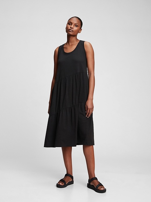 Image number 1 showing, Sleeveless Tiered Ruffle Midi Dress