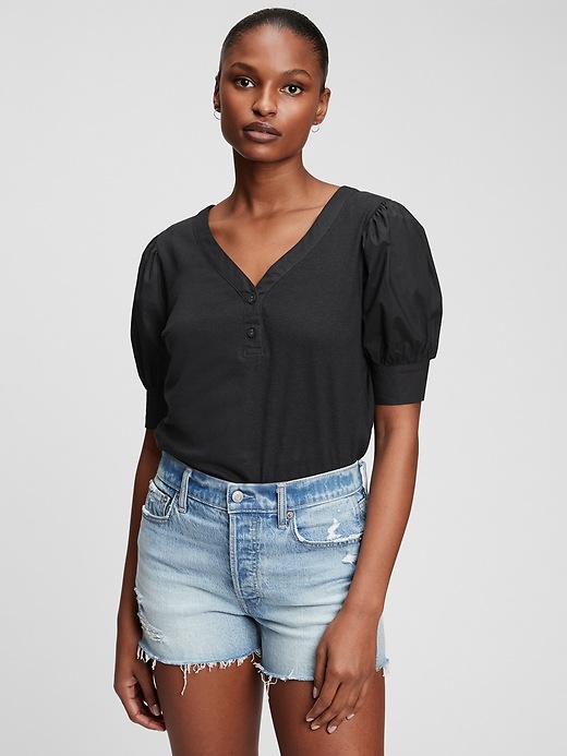 Image number 1 showing, Puff Sleeve Henley Top