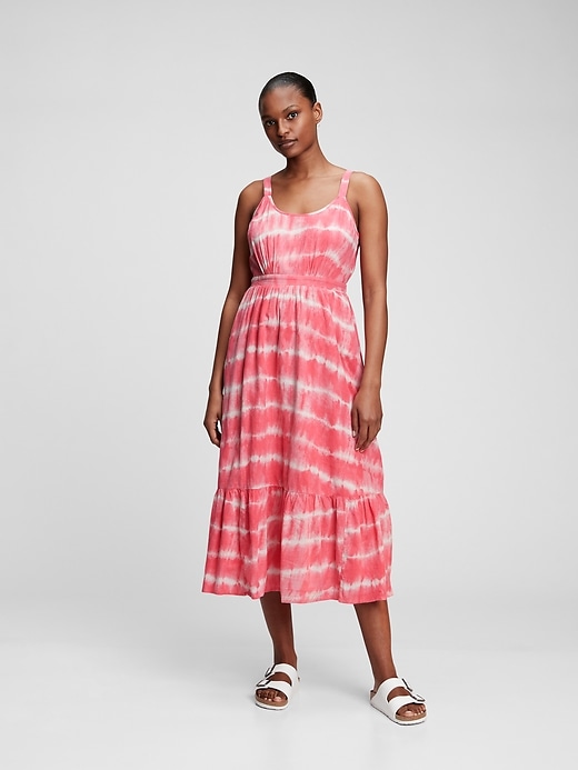 1 of 8 showing, with the color pink tie dye of product Scoopneck Fit & Flare Midi Dress
