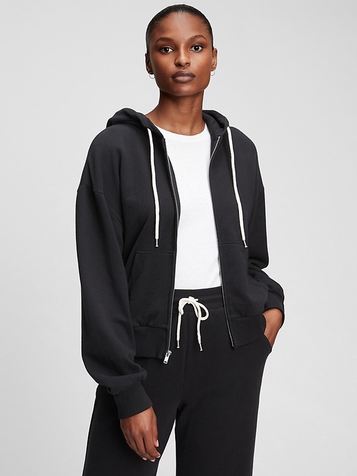 1 of 8 showing, with the color true black of product Vintage Soft Cropped Hoodie