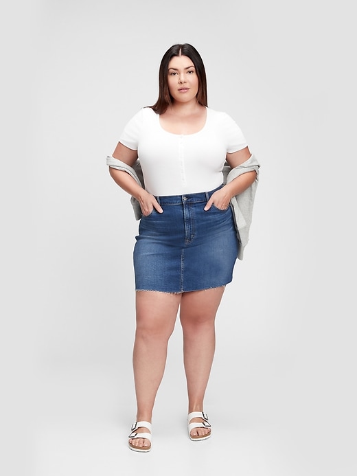 1 of 8 showing, with the color medium wash of product Denim Mini Skirt with Washwell