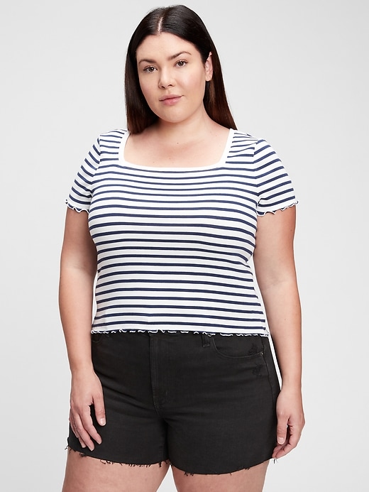1 of 8 showing, with the color elysian blue stripe of product Modern Lettuce-Edge Squareneck T-Shirt