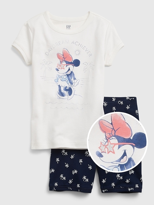 1 of 8 showing, with the color new off white of product GapKids &#124 Disney Minnie Mouse 100% Organic Cotton Graphic PJ Set