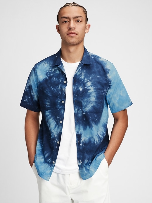 1 of 8 showing, with the color blue tie dye of product Tie-Dye Resort Shirt