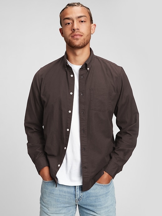 1 of 8 showing, with the color soft black of product Oxford Shirt in Untucked Fit