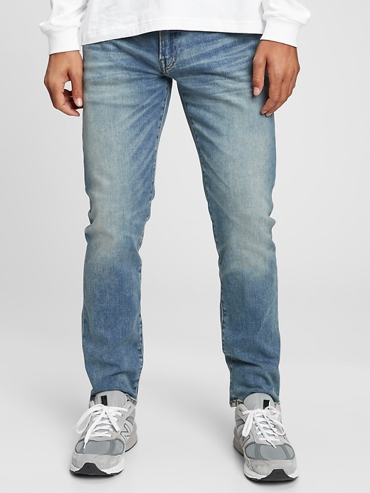 1 of 8 showing, with the color medium indigo of product Soft Wear Slim Straight Jeans With Washwell™
