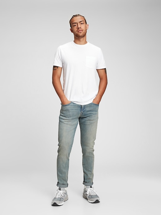 1 of 8 showing, with the color light blue of product Easy Temp Slim Taper Jeans With Washwell™