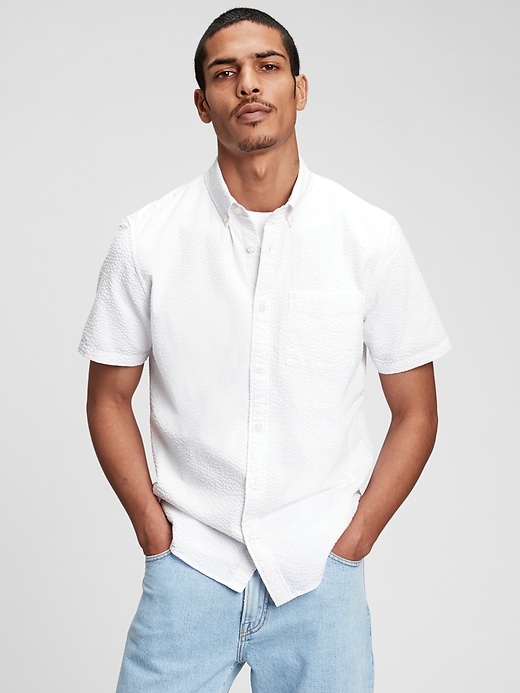 1 of 8 showing, with the color optic white of product Seersucker Button-Front Shirt