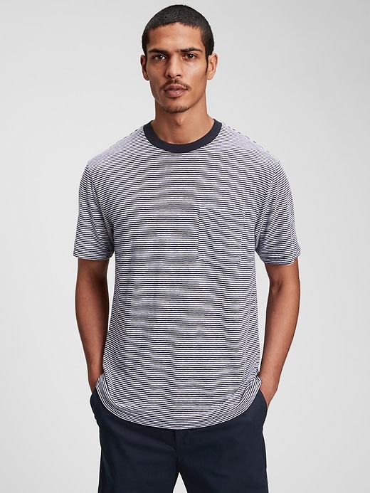 1 of 8 showing, with the color atlas blue of product Linen T-Shirt