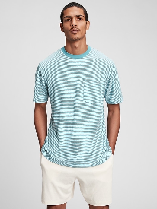 1 of 8 showing, with the color deep sea glass blue of product Linen T-Shirt