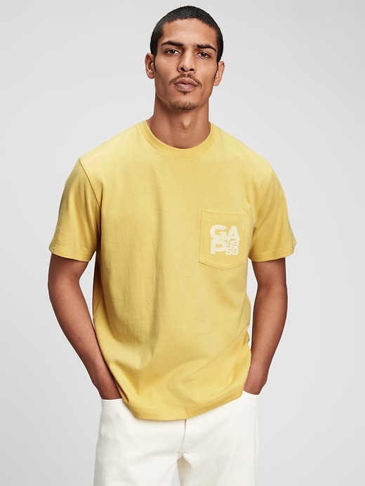 1 of 8 showing, with the color yellow fennel blossom of product 100% Organic Cotton Gap Logo Pocket T-Shirt