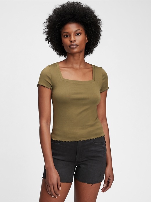 View large product image 1 of 1. Modern Lettuce-Edge Cropped T-Shirt