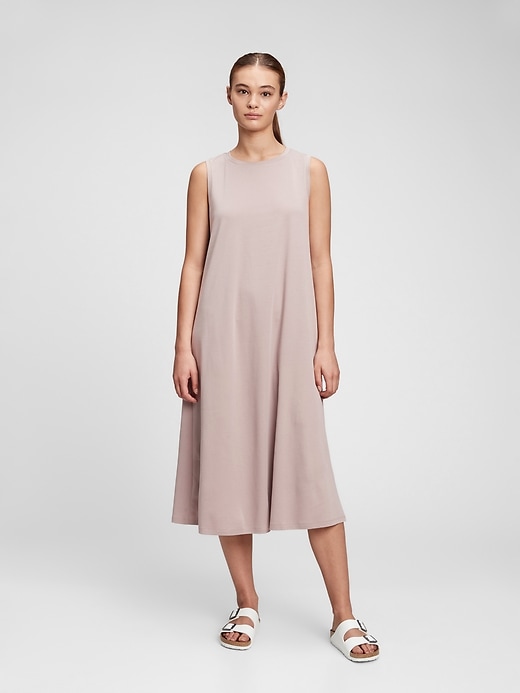 1 of 8 showing, with the color margate sand beige of product Sleeveless Swing Midi Dress