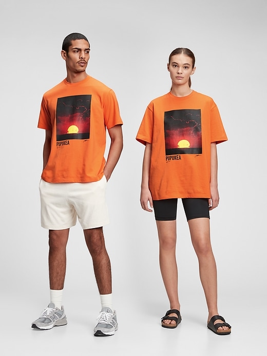 1 of 8 showing, with the color sunburn orange of product Organic Cotton Graphic T-Shirt