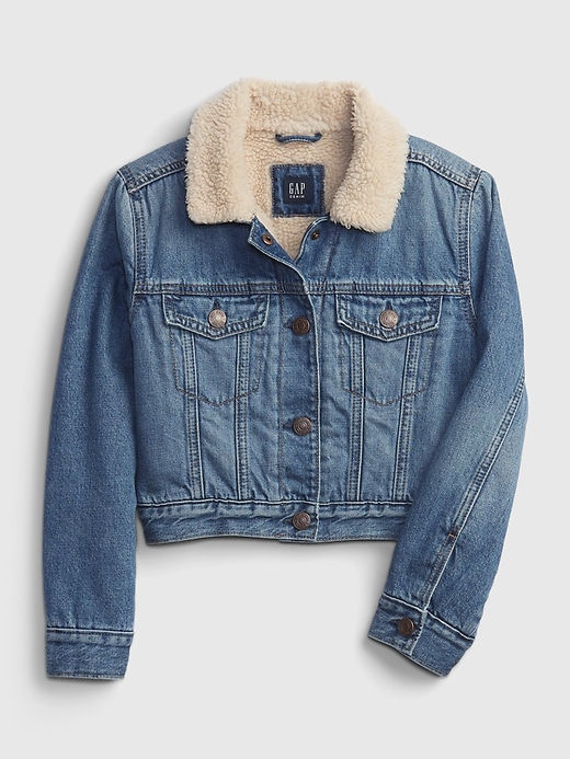 Image number 1 showing, Kids Cropped Sherpa Denim Icon Jacket