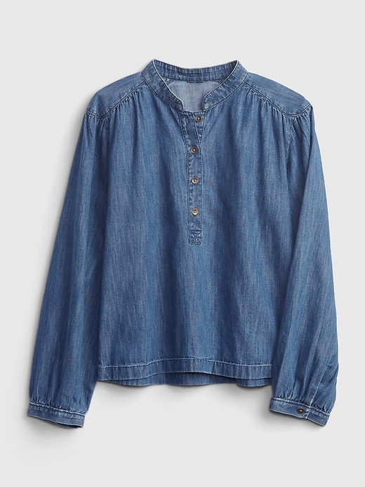 Image number 1 showing, Kids Organic Cotton Shirred Denim Top
