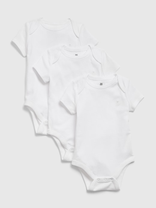 1 of 8 showing, with the color white of product Baby 100% Organic Cotton First Favorites Bodysuit (3-Pack)