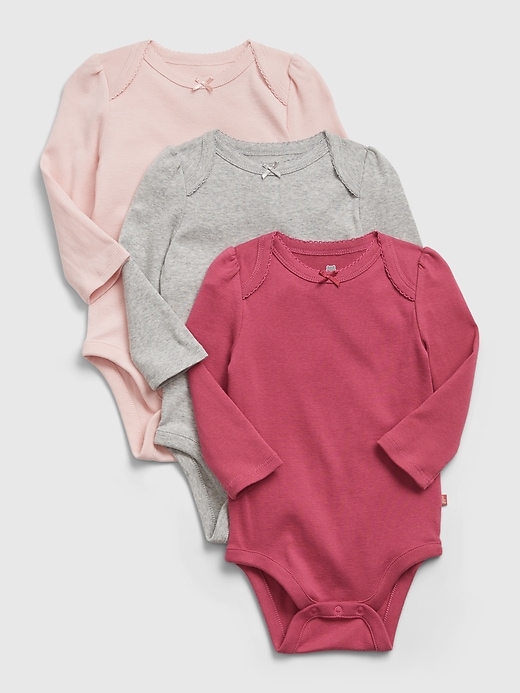 1 of 8 showing, with the color raspberry glaze of product 100% Organic Cotton Baby Long Sleeve Bodysuit (3-Pack)