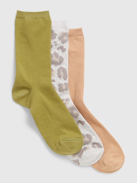 1 of 8 showing, with the color beige cheetah print & solids of product Crew Socks (3-Pack)