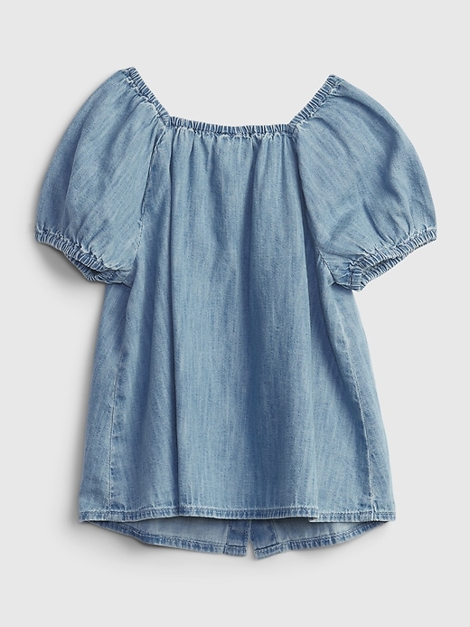 2 of 8 showing, with the color medium wash of product Toddler 100% Organic Cotton Denim Puff Sleeve Top