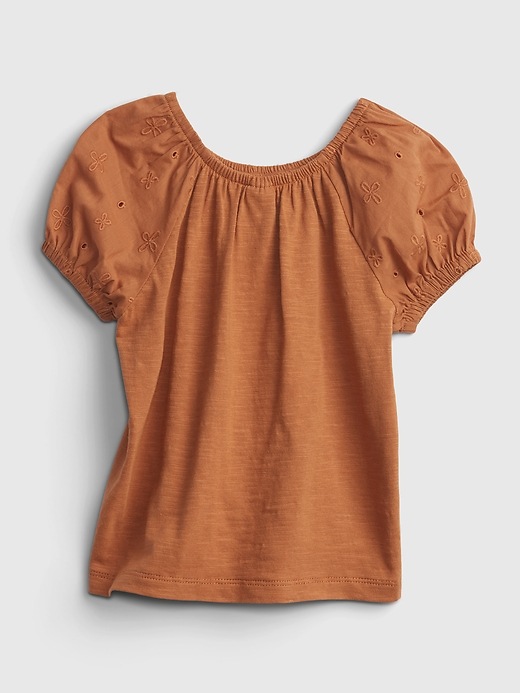 1 of 8 showing, with the color adobe brown of product Toddler Puff-Sleeve Top