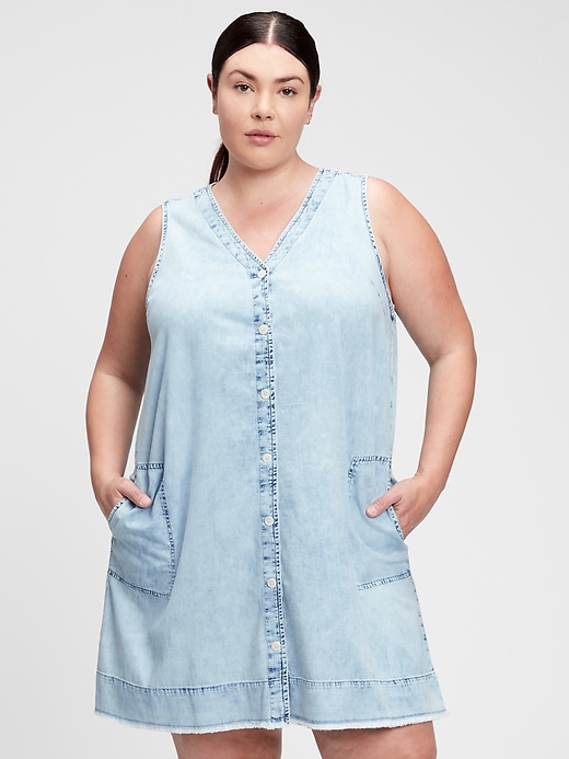 1 of 8 showing, with the color light wash of product Sleeveless V-Neck A-Line Dress with Washwell™