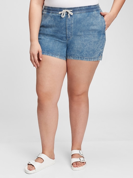 1 of 8 showing, with the color blue crush of product The Gen Good Denim Pull-On Shorts