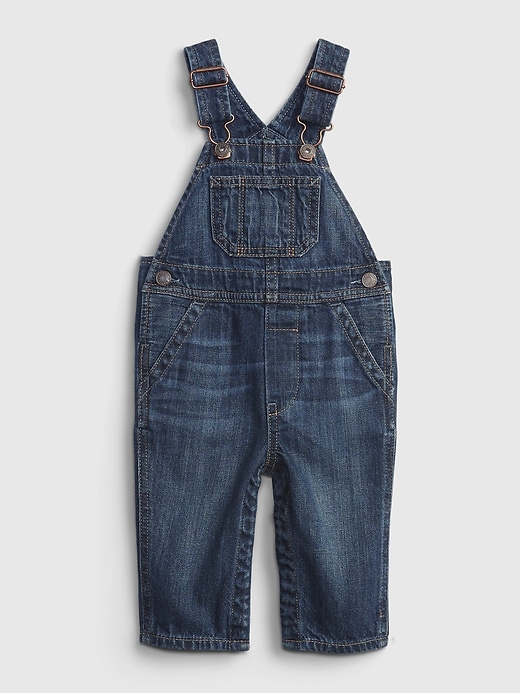 1 of 8 showing, with the color dark wash of product Baby 100% Organic Cotton Denim Overalls with Washwell