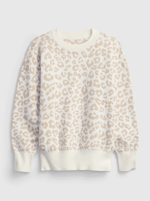 1 of 8 showing, with the color offwhite leopard of product Kids Print Crewneck Sweater