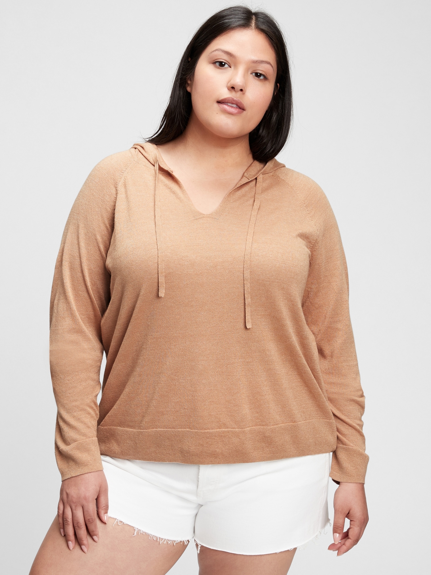 Lightweight V Neck Hoodie Gap