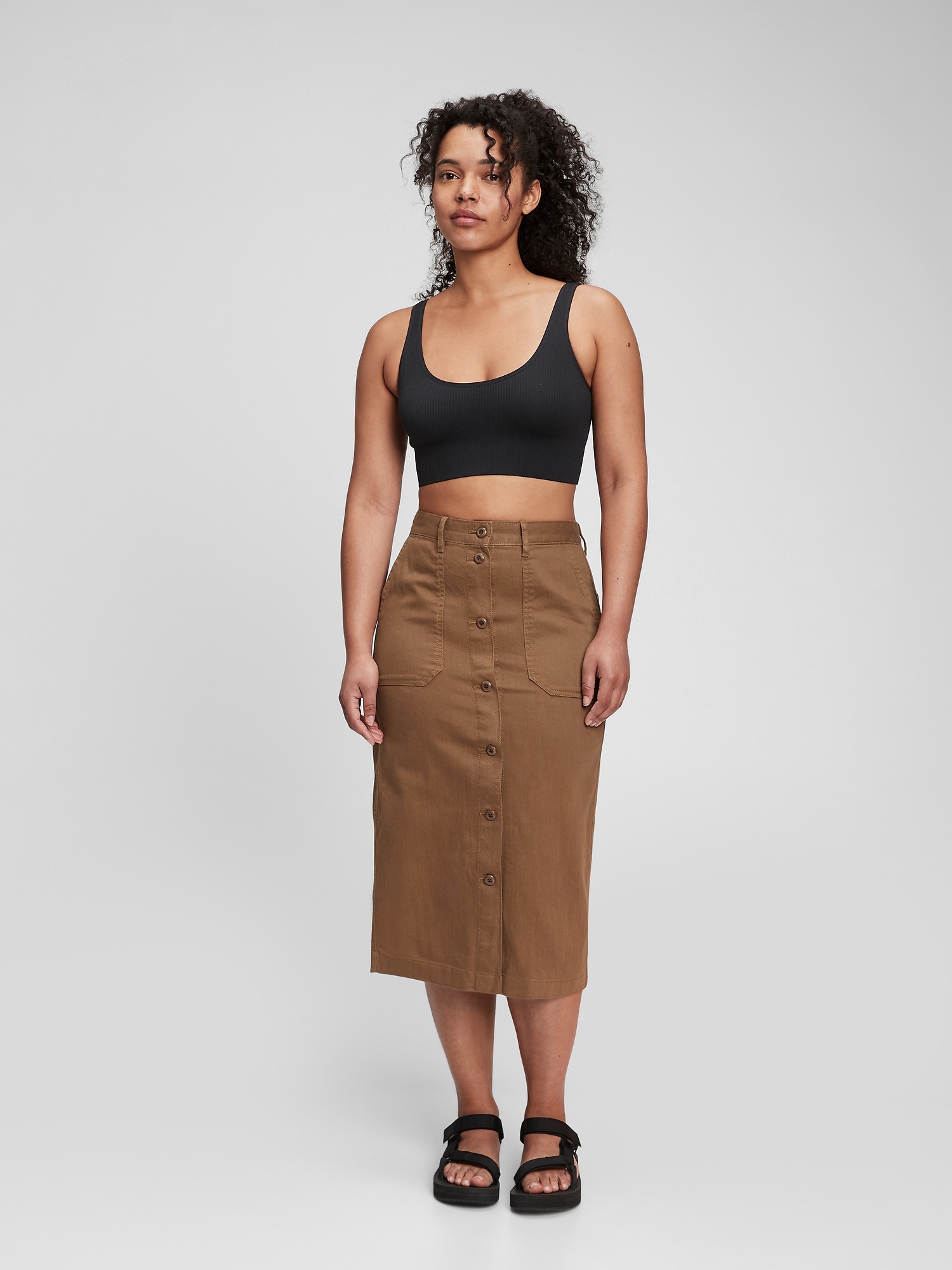 Button Front Pencil Skirt