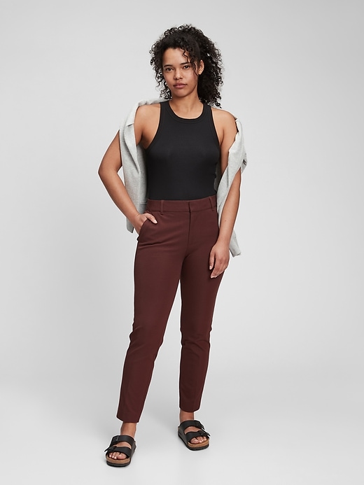 1 of 8 showing, with the color cherry wood red of product Slim Ankle Pants