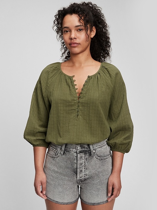 Image number 3 showing, Three-Quarter Sleeve Button-Front Top