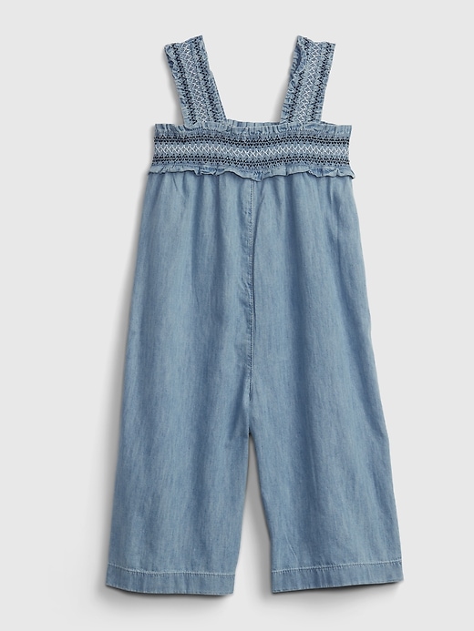 2 of 8 showing, with the color medium wash of product Toddler Embroidered Denim Jumpsuit