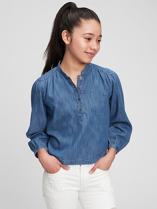 Image number 2 showing, Kids Organic Cotton Shirred Denim Top