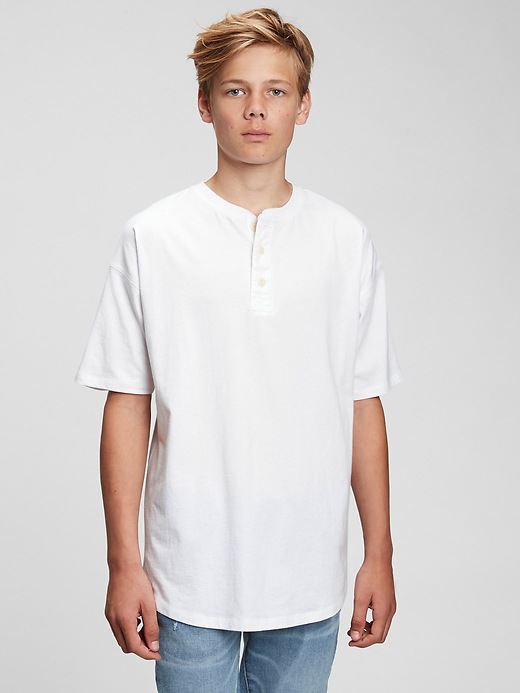 1 of 8 showing, with the color white of product Teen Organic Cotton Henley Shirt