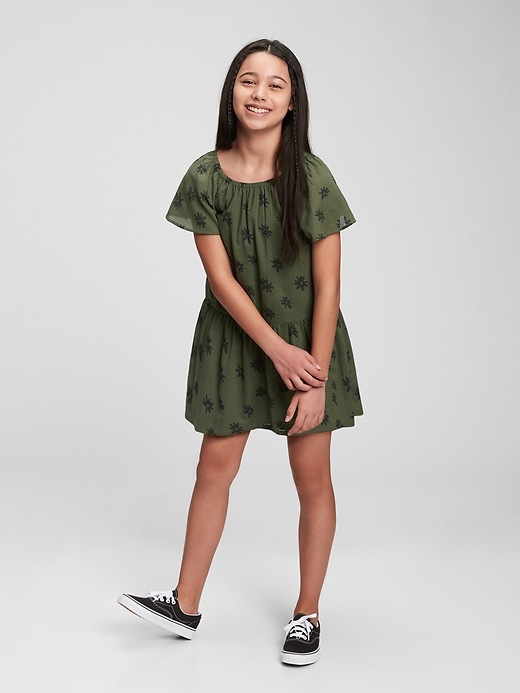 2 of 8 showing, with the color green floral print of product Kids Tiered Floral Dress
