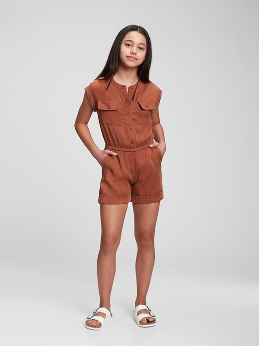 2 of 8 showing, with the color brown saddle of product Kids TENCEL™ Lyocell Utility Romper