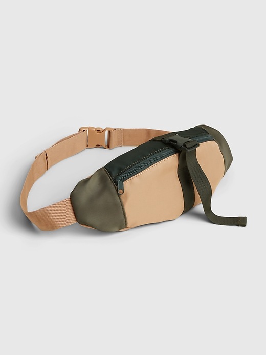 1 of 8 showing, with the color tan & olive green colorblock of product Recycled Belt Bag