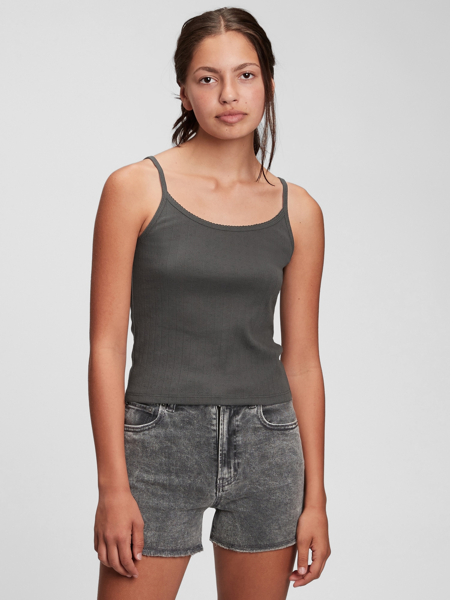 Thermal-Knit Cropped Henley Tank Top for Women