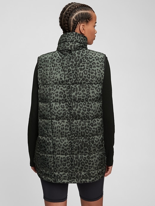 2 of 8 showing, with the color olive green & black leopard of product Recycled Nylon Relaxed Lightweight Puffer Vest