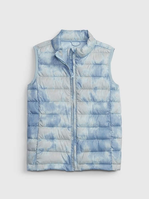 1 of 8 showing, with the color BLUE TIE DYE of product Kids ColdControl Recycled Puffer Vest
