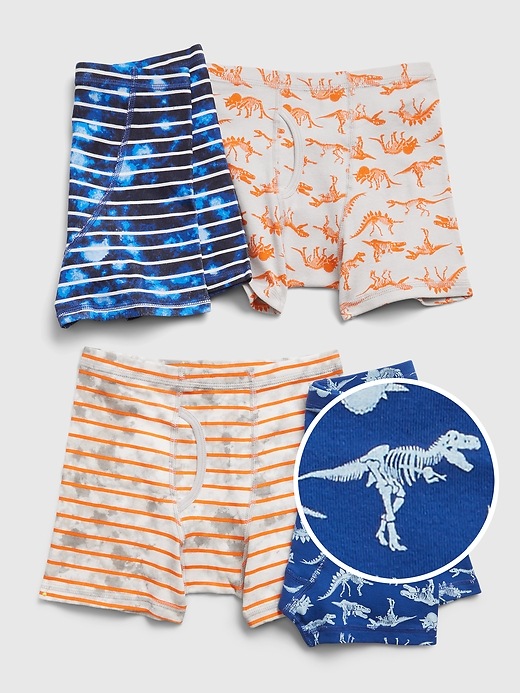 Image number 1 showing, Kids 100% Organic Cotton Dinosaur Boxer Briefs (4-Pack)