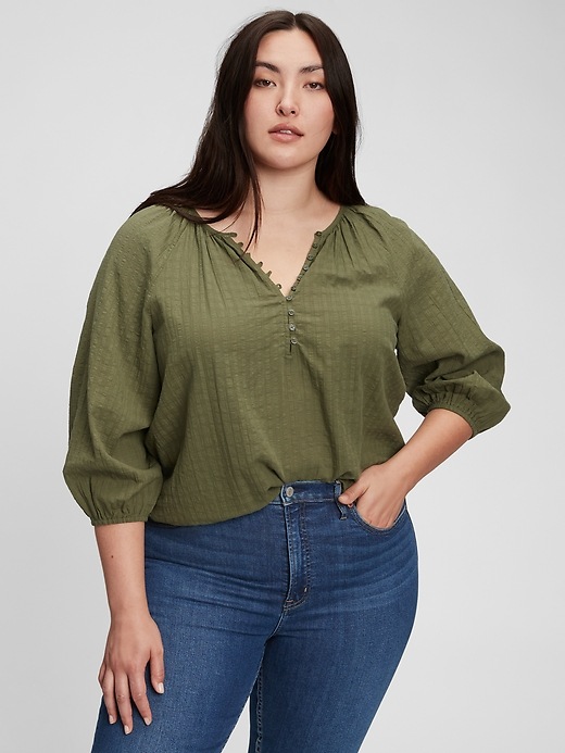Image number 6 showing, Three-Quarter Sleeve Button-Front Top