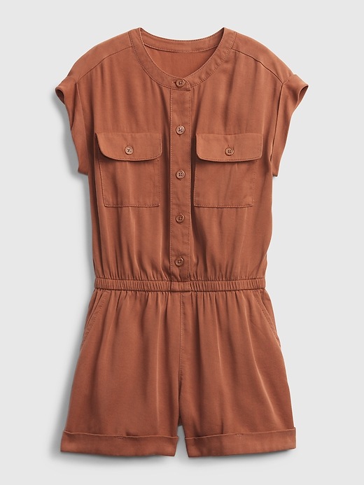 1 of 8 showing, with the color brown saddle of product Kids TENCEL™ Lyocell Utility Romper