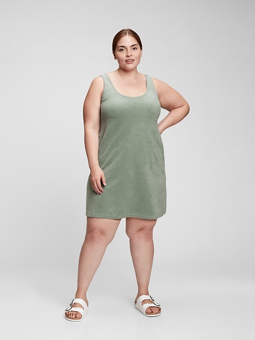 1 of 8 showing, with the color sage green of product Terry Swing Dress