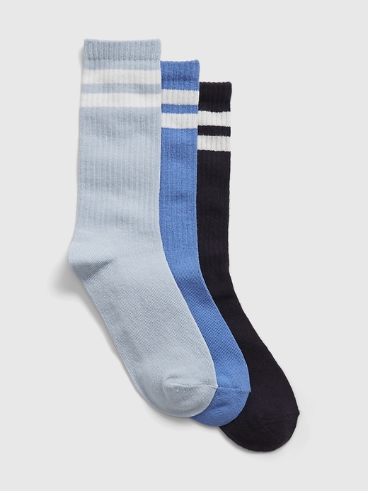 1 of 8 showing, with the color varsity stripe blue of product Kids Organic Cotton Crew Socks (3-Pack)