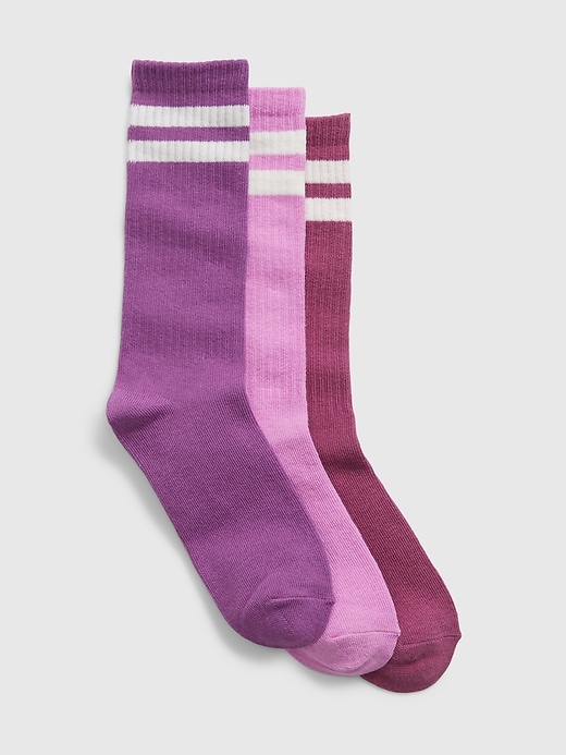 1 of 8 showing, with the color purple stripe of product Organic Cotton Crew Socks (3-Pack)