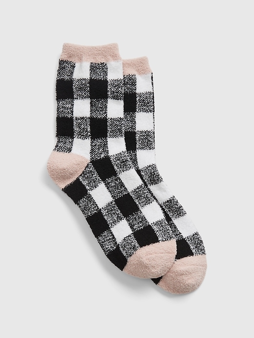 1 of 8 showing, with the color black buffalo check of product Print Socks