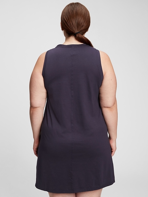 2 of 8 showing, with the color navy blue of product Sleeveless Swing Dress